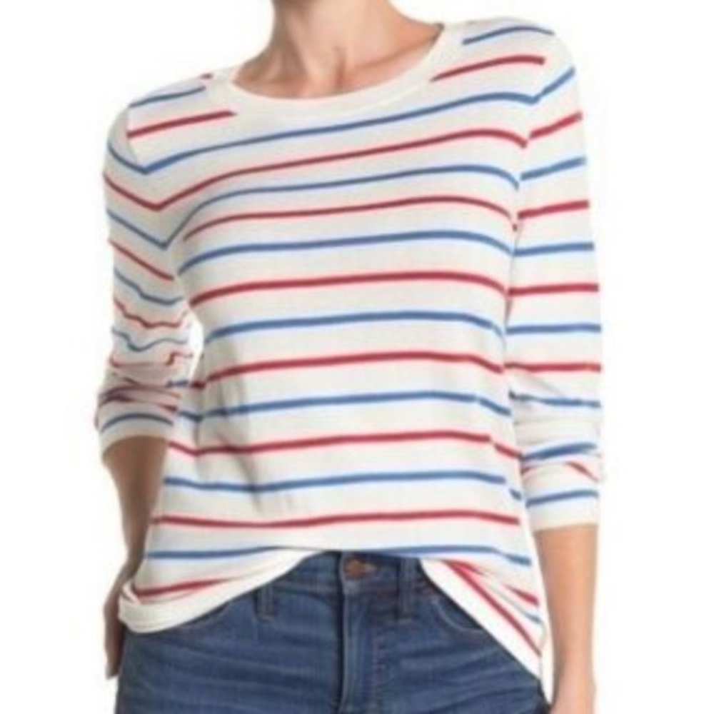 J. Crew Women's Crewneck Sweater - White with Red & Blue Stripes